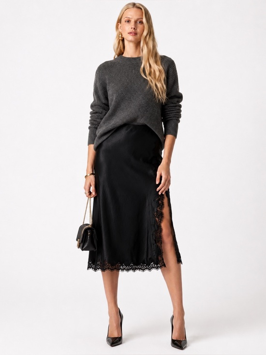 J. Crew Dresses & Skirts - J. Crew Gwyneth lace-trim slip skirt in textured satin XXL
